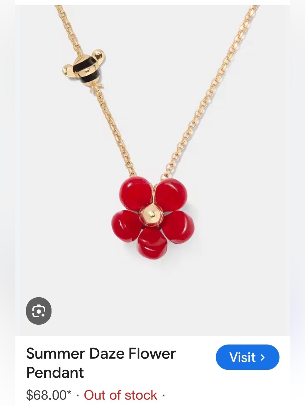 Kate Spade Summer Daze Flower with Bee Pendant. Red. NWT. Rare.